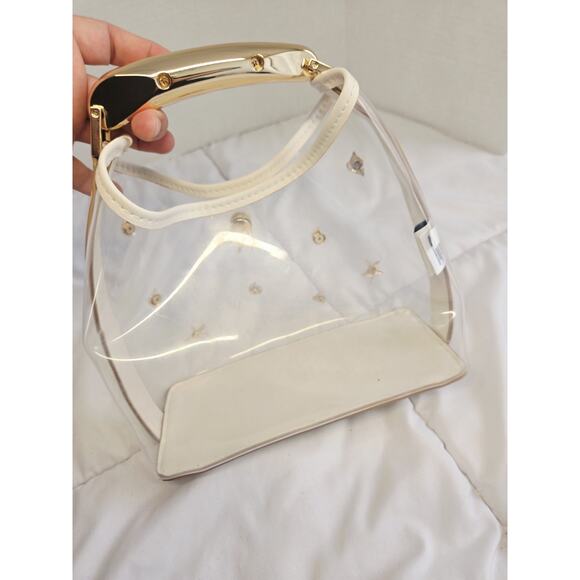Y2k A New Day Boho Mini Slouchy Embellished Seashells Handbag See Through Clear - Picture 9 of 11